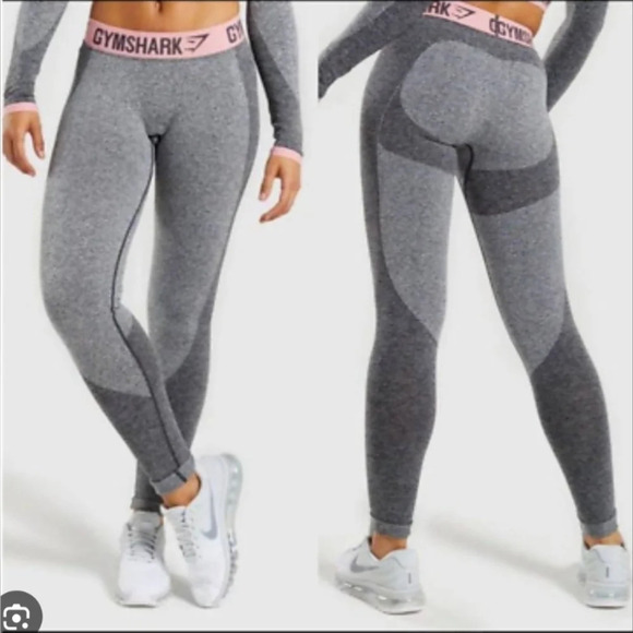 Gymshark Heather Grey Flex Leggings With Baby Pink Band - Picture 2 of 10